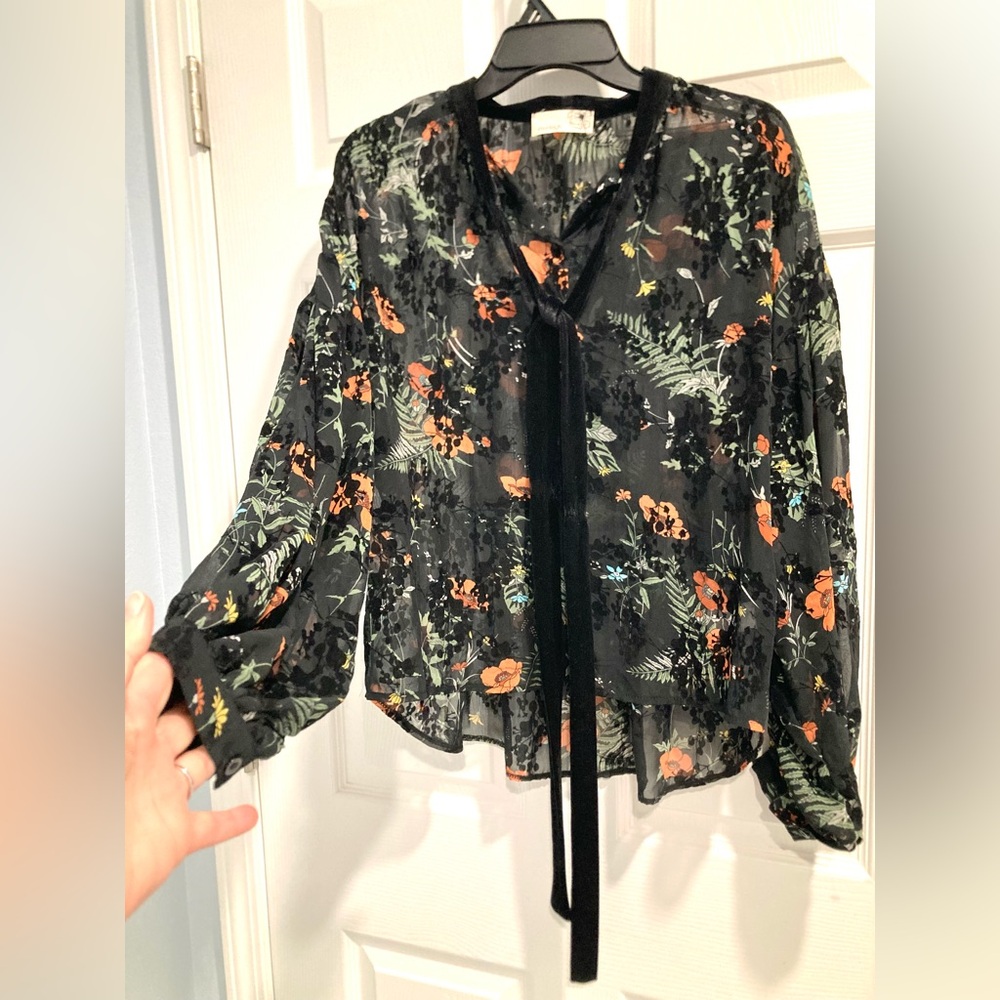 NWOT Everleigh Boho Women Sheer Blouse Long Sleeves Sheer Multi Color